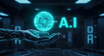 Artificial intelligence innovation represented by glowing futuristic globe in robotic hand emphasizing advanced AI and cybernetic solutions