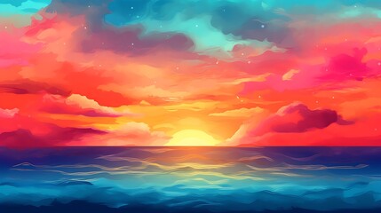 Vibrant Sunset Over Calm Ocean Waves