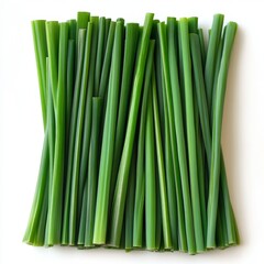 Obraz premium Fresh Green Chives Bundled on White Background