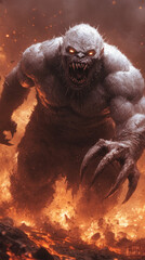 grotesque demon with sharp fangs and jagged claws emerges