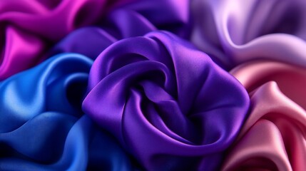 Obraz premium Luxurious Silk Fabric in Vibrant Hues: A Close-Up of Rich Purple, Blue, and Pink Shades