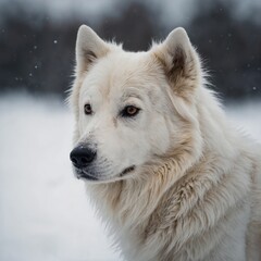 Obraz premium A realistic Arctic dog portrait with soft lighting, white background.