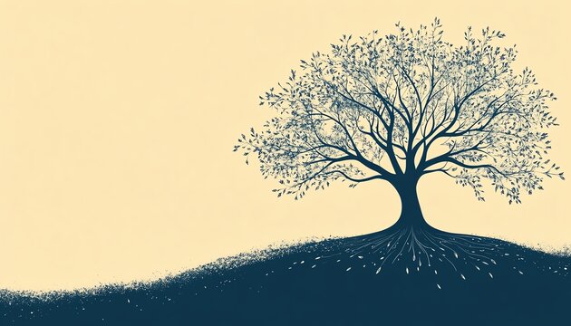 conceptual growth illustration, seeds growing into a tree, personal development, nurturing potential, nature evolving and thriving
