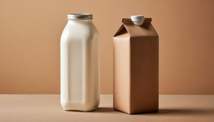Minimalist milk carton on earthy background