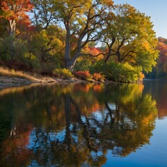 Fototapeta premium Golden Reflections: Querulous California on a Serene Riverbank