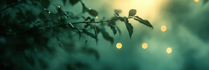 A dark green bokeh background with subtle glowing light circles, creating a mysterious and sophisticated mood