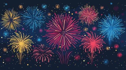 Fototapeta premium Brilliant Fireworks Illuminate the Night Sky joy party flyer bright poster banner holiday festive 