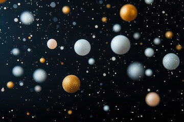 Obraz premium A deep black background with glowing bokeh circles in golden, white, and soft pastel colors, creating a calm and dreamy atmosphere