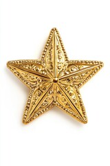 Gold Star Brooch on White Background