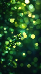 Obraz premium A deep green bokeh background with blurred light circles, creating a peaceful, soothing mood ideal for a relaxing setting