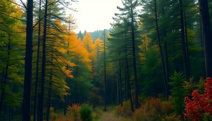 Obraz premium Autumn Serenity in a Dense Forest