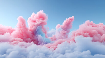 Dreamy pink and blue clouds under a clear sky, with soft tones creating a romantic and serene ambiance. Perfect for background designs and creative projects.