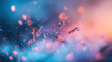Delicate plant twig with dreamy bokeh and soft gradient colors, creating a romantic and aesthetic atmosphere. Perfect for artistic designs, ads, and backgrounds.