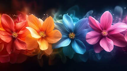 A vibrant rainbow psychedelic background with blooming flowers sets the stage for a happy birthday