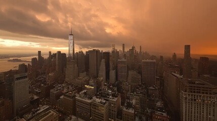 Manhattan Skyline at Sunset: A Dramatic Panorama