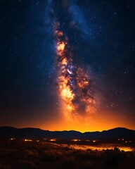 Fototapeta premium Vibrant Milky Way galaxy over a landscape at night.