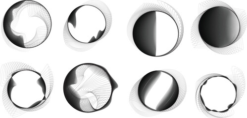 Lines in Circle Form . Rotate rounded shape Vector Illustration .Rotating circles form a ring.Rotating design element . Various circle lines forming round frame . Abstract Geometric line art .
