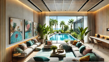 A modern living room with a view of the sea
A resting space in harmony with nature
A lounge with tropical charm
The aesthetics of sophisticated indoor-outdoor connection