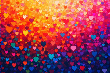 A colorful mosaic of tiny heart tiles forming a cohesive gradient pattern.