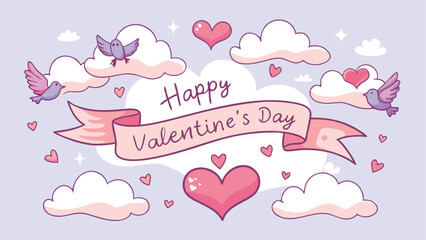 Dreamy and Soft Valentines Day Banner with Happy Valentine Day Message for a Romantic Celebration
