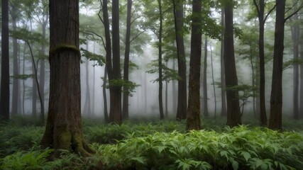 Fototapeta premium Misty Majesty: American Chestnut Grove in the Soft Glow of Morning
