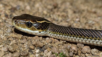 Obraz premium A venomous serpent slithers through the wild grass, its scales glistening in the desert sun