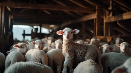 Obraz premium Adorable Lamb in a Rustic Barn