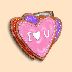 A stack of gingerbreads of heart
