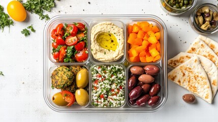 Mediterranean-Inspired Bento Box Falafel and Hummus Delights Kitchen Food Photography Bright and Fresh Culinary Art