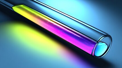 Vibrant Colorful Liquid in Test Tube on Shiny Reflective Surface