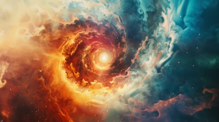 Fiery Nebula Swirl with Light in Space Abstract Background
