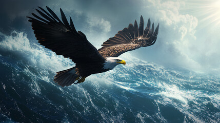 Obraz premium an eagle flying towards the sea