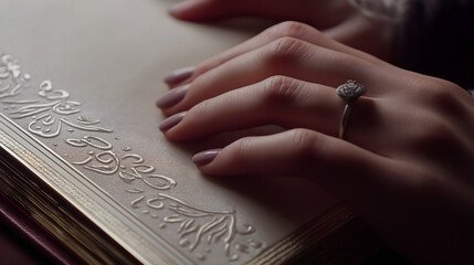 Obraz premium A close-up of an engagement ring on a hand symbolizing eternal love and commitment