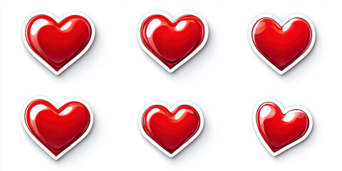 Red Heart Shape Stickers Isolated on White Background for Valentine and Decorative Themes