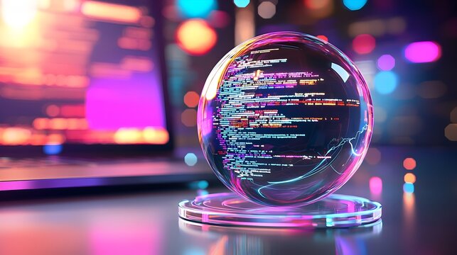 A computer screen with a ball on top of it