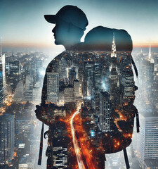 city skyline at sunset