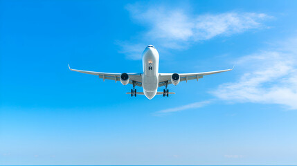 Obraz premium Airplane flying through a clear blue sky.