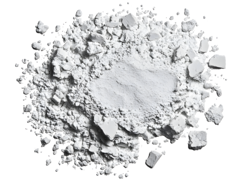 Explosive Powder Burst in Monochrome Abstract Composition with Scattered Particles and Debris