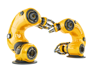Futuristic Yellow Robotic Arms for Automated Industrial Manufacturing and Engineering