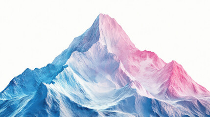 Fototapeta premium A stylized mountain peak with geometric shapes and soft gradients, icy blues and pastel pinks blending in a serene design, completely isolated on a crisp white background