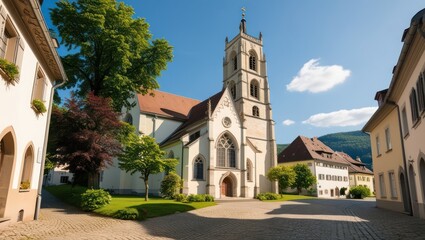 Fototapeta premium The Church of St Francis and St James are historic Catholic churches with impressive Gothic architecture and towers, landmarks of European religious history