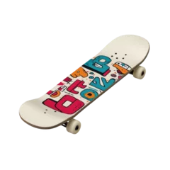 Selbstklebende Fototapeten Skateboard Design: A stylish cream-colored skateboard deck features a vibrant, colorful graffiti-style design. Perfect for showcasing individuality and urban style.   © Enjoy