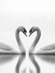 Fototapeta premium swans in heart shape on serene lake reflecting tranquility and harmony by Rogatnev
