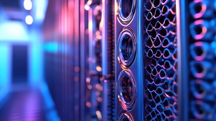Abstract Server Room with Colorful Lighting Effects