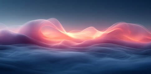 Ethereal Glow: Abstract Landscape of Pink and Blue Waves