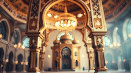 Obraz premium luxury Islamic mandala in sharp focus, positioned against a softly blurred bokeh background. The cinematic