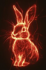 Enigmatic Rabbit Illustration with Glowing Lines and Sparkling Effects Creating a Captivating Visual of a Playful Bunny in an Abstract Style