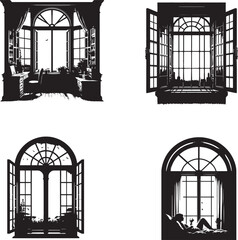 Windows black and white silhouette assets in vector farm 