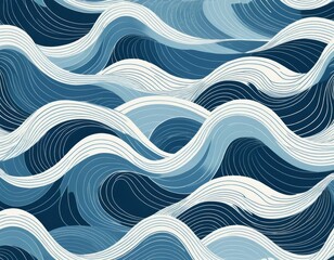Abstract Blue Ocean Waves Seamless Pattern: Elegant, Stylish, Modern Watercolor Texture