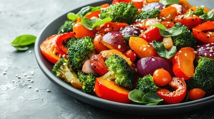 Vibrant Roasted Vegetable Medley with Sesame Seeds and Basil